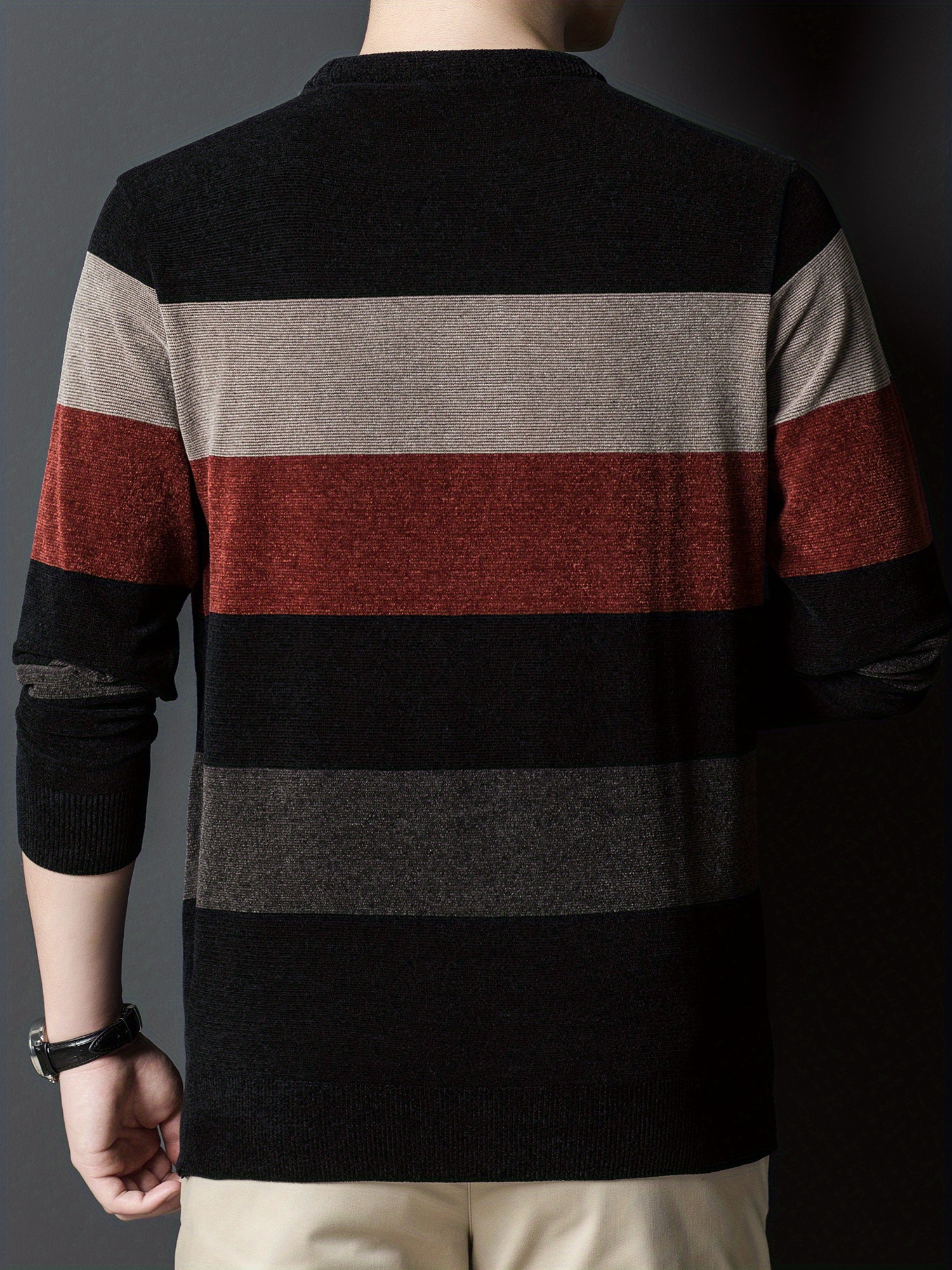 all match knitted color block sweater mens casual warm high stretch crew neck pullover sweater for men fall winter details 25