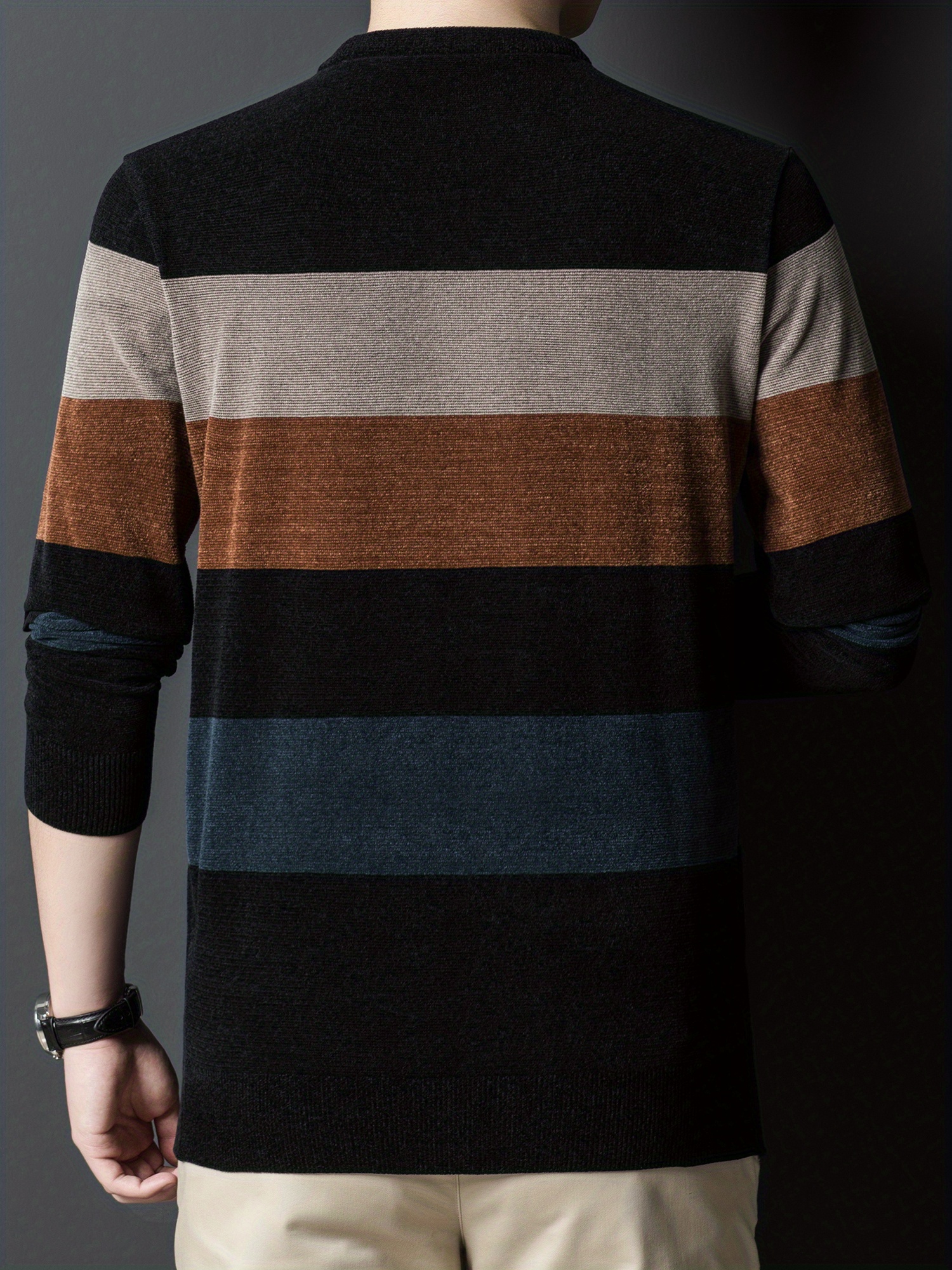 all match knitted color block sweater mens casual warm high stretch crew neck pullover sweater for men fall winter details 27