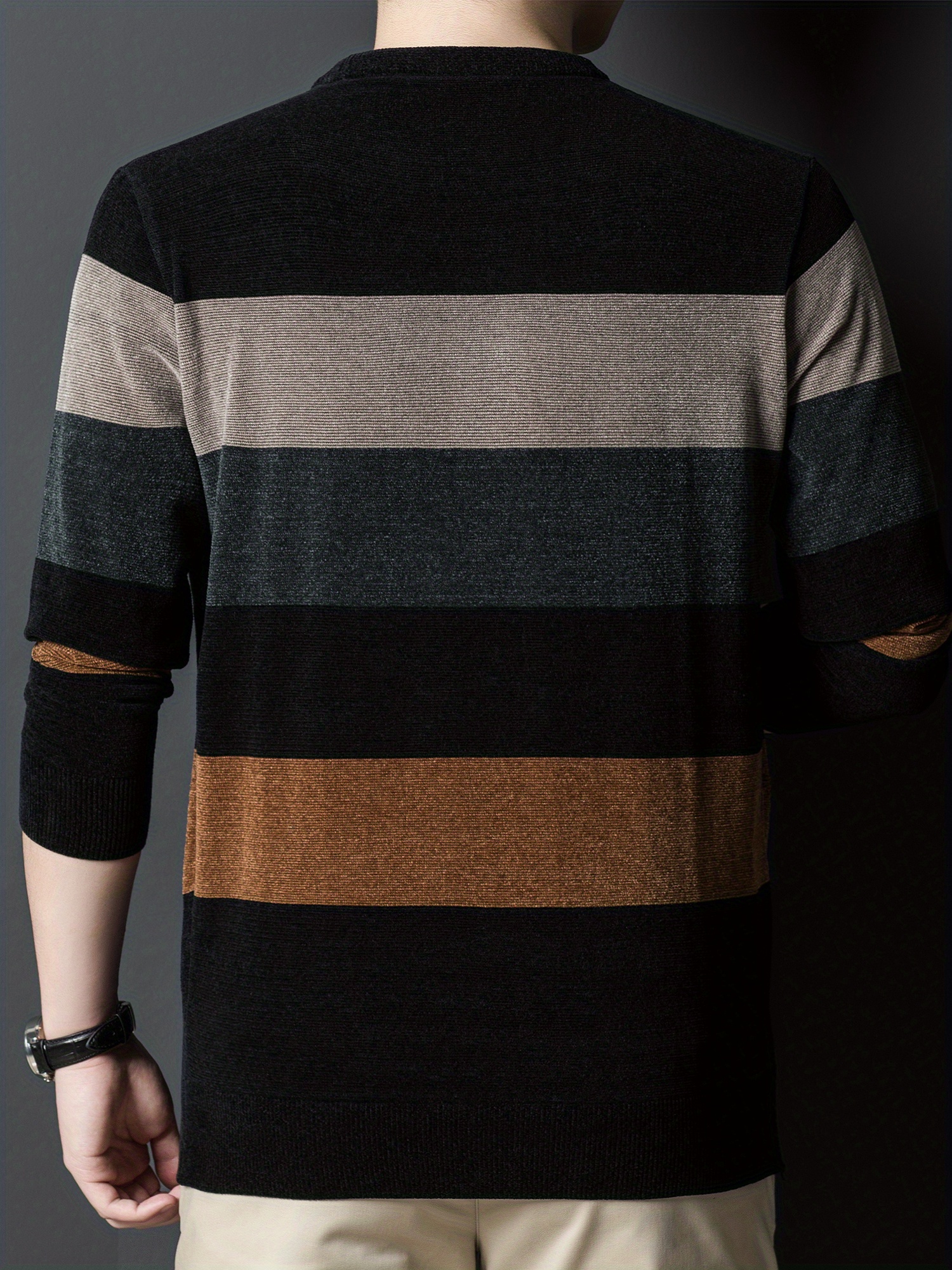 all match knitted color block sweater mens casual warm high stretch crew neck pullover sweater for men fall winter details 29