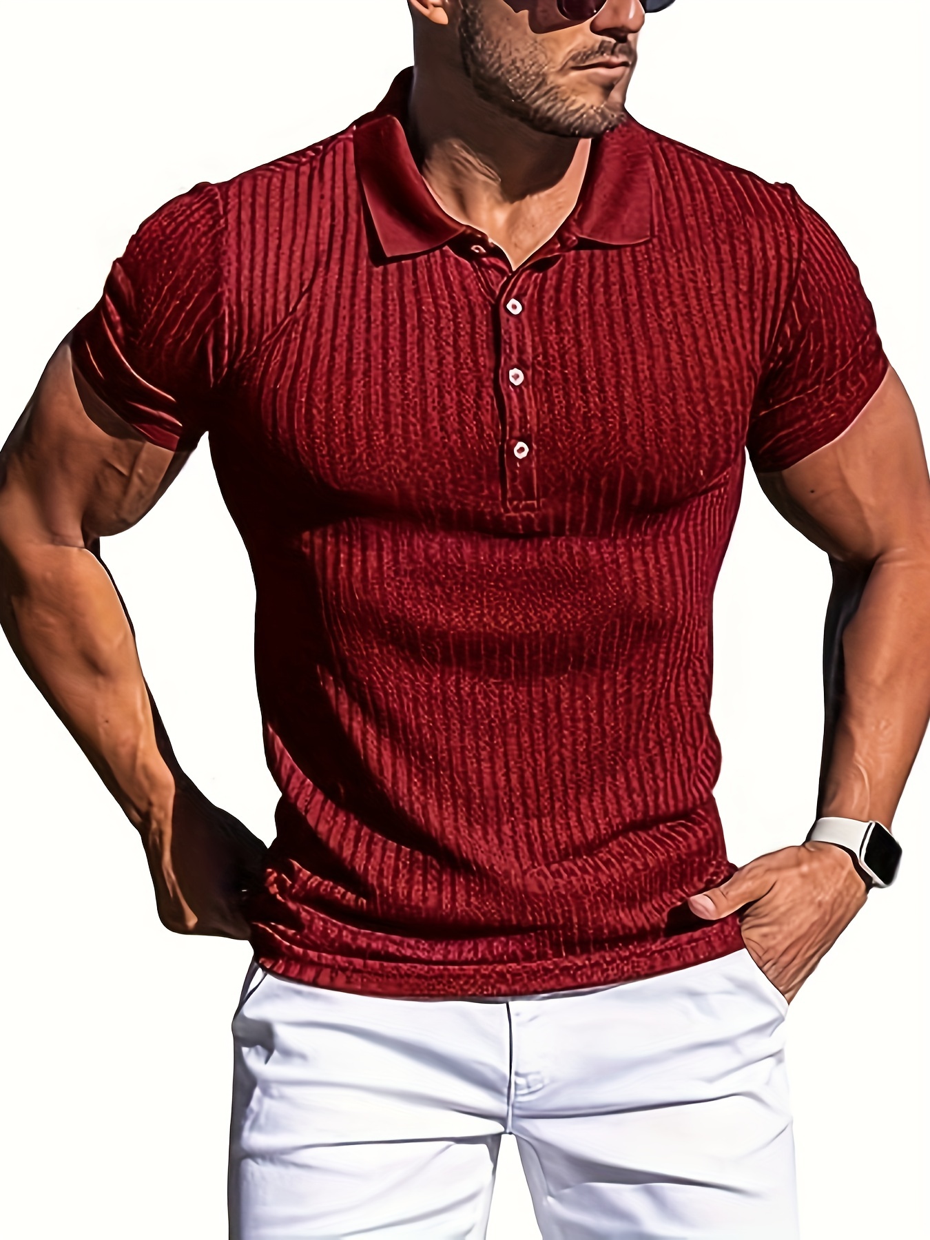 breathable regular fit ribbed golf shirt mens casual v neck t shirt short sleeve for summer mens clothing details 0