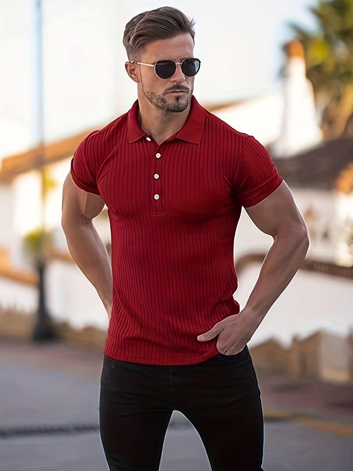 breathable regular fit ribbed golf shirt mens casual v neck t shirt short sleeve for summer mens clothing details 2