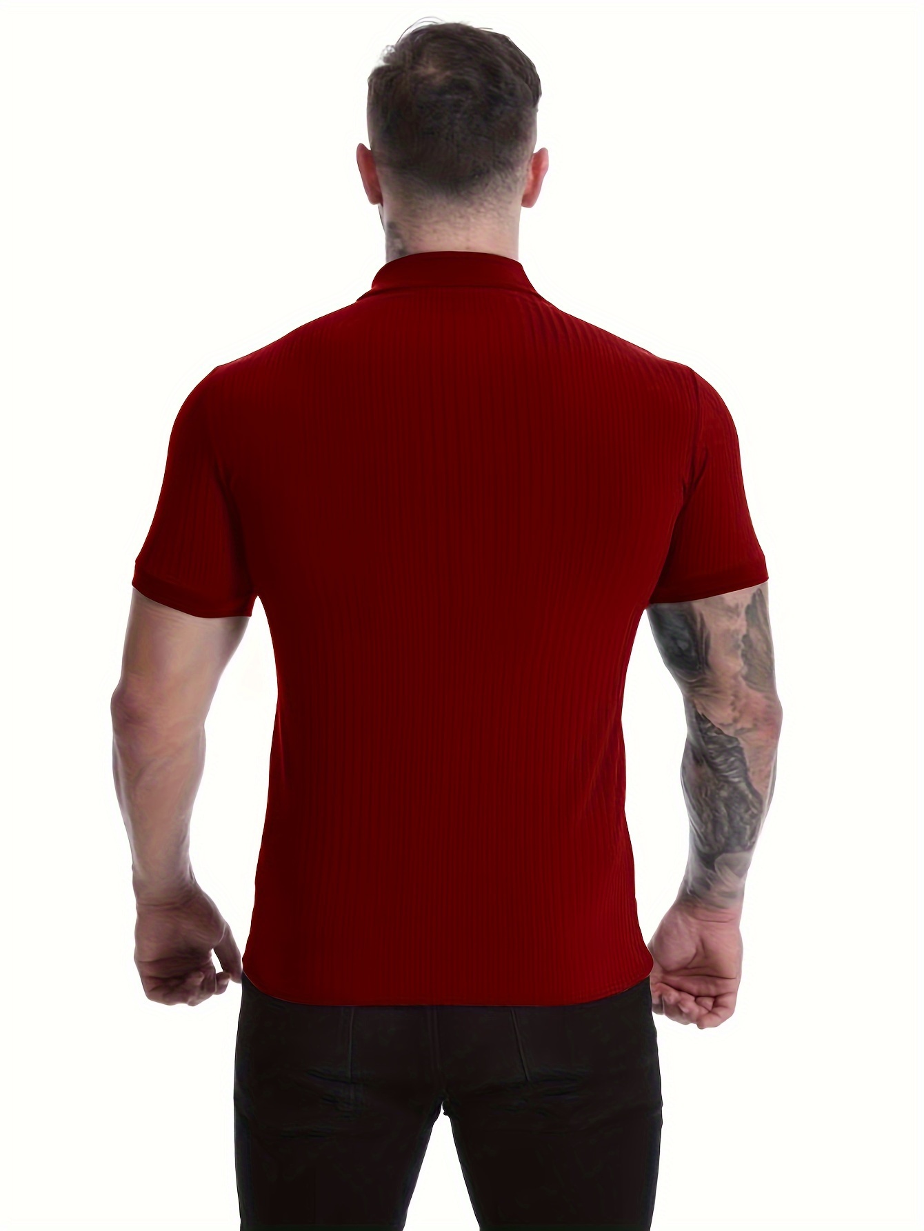 breathable regular fit ribbed golf shirt mens casual v neck t shirt short sleeve for summer mens clothing details 3