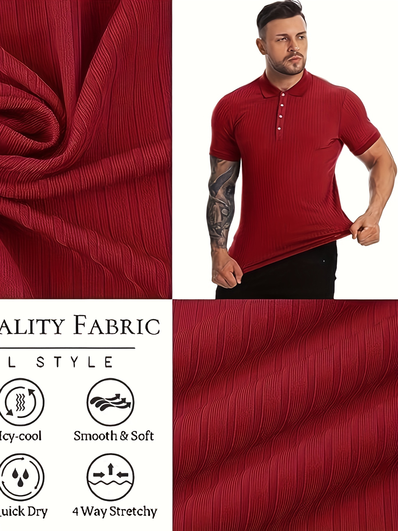 breathable regular fit ribbed golf shirt mens casual v neck t shirt short sleeve for summer mens clothing details 4