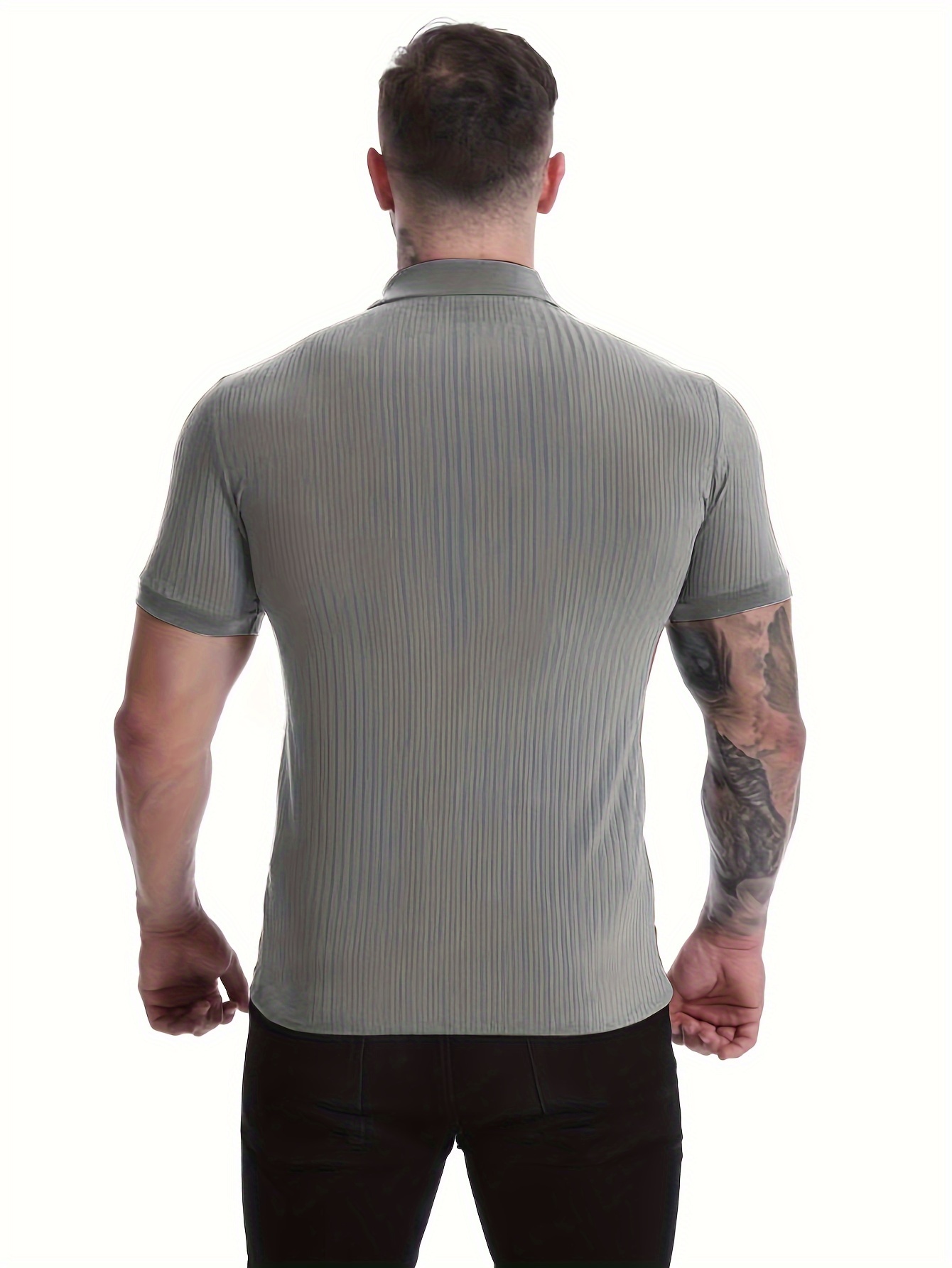 breathable regular fit ribbed golf shirt mens casual v neck t shirt short sleeve for summer mens clothing details 9