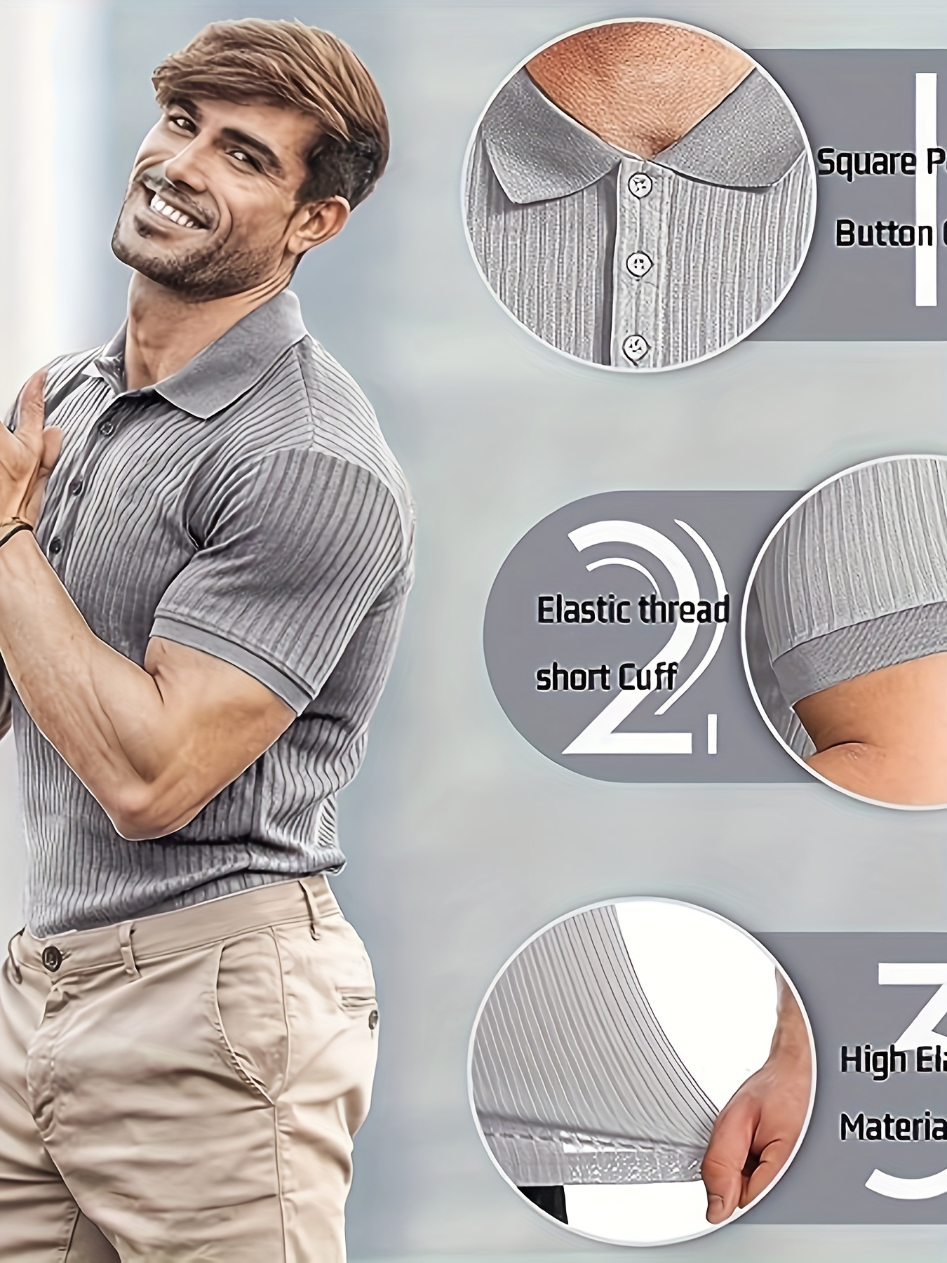 breathable regular fit ribbed golf shirt mens casual v neck t shirt short sleeve for summer mens clothing details 10