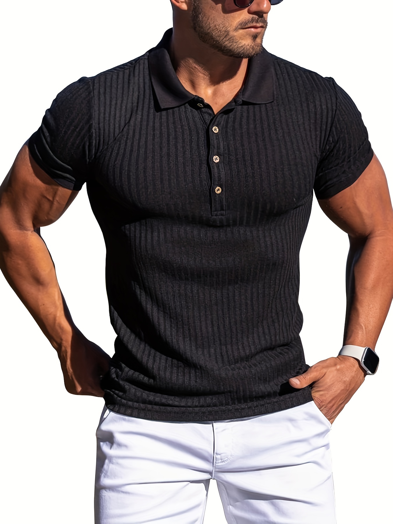 breathable regular fit ribbed golf shirt mens casual v neck t shirt short sleeve for summer mens clothing details 18