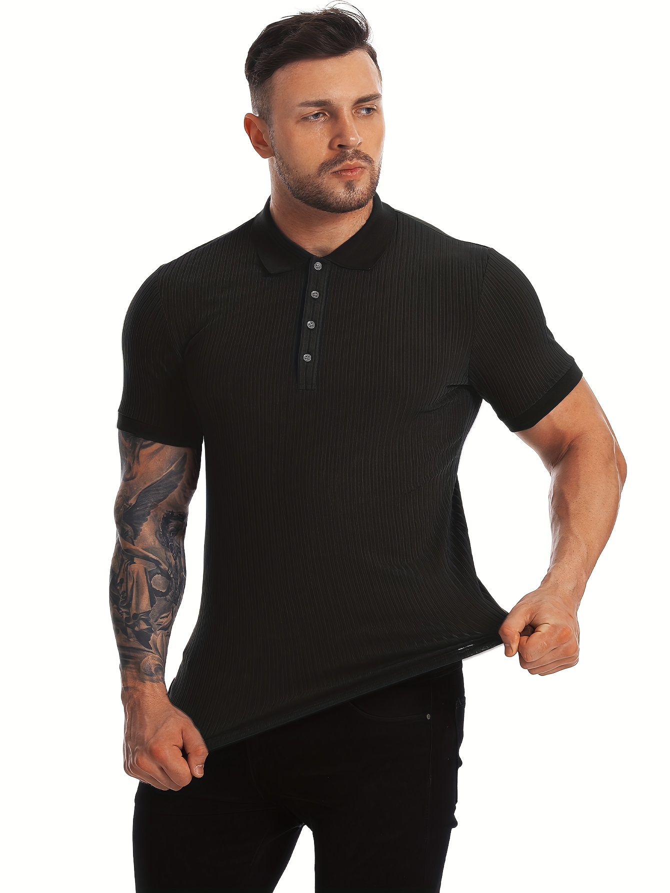 breathable regular fit ribbed golf shirt mens casual v neck t shirt short sleeve for summer mens clothing details 20