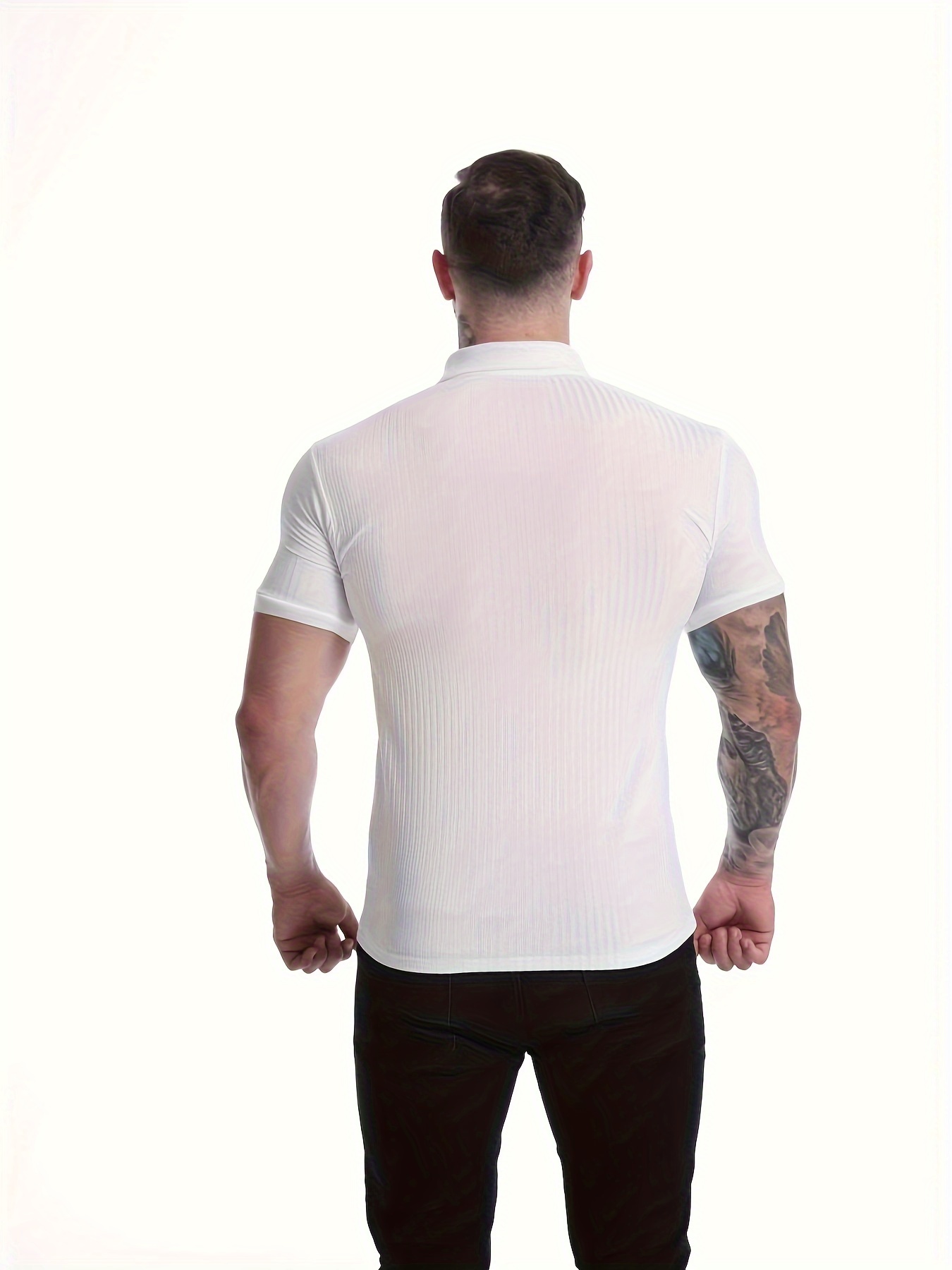 breathable regular fit ribbed golf shirt mens casual v neck t shirt short sleeve for summer mens clothing details 24