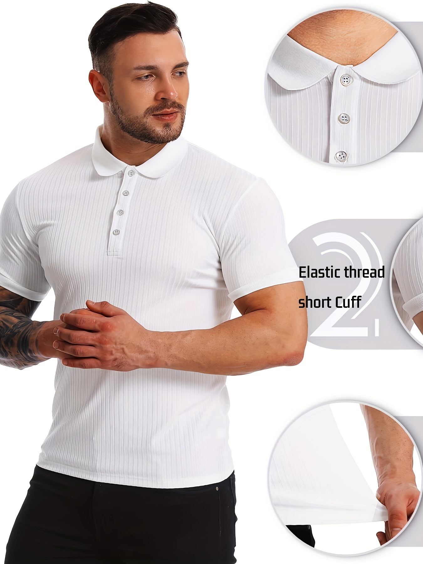 breathable regular fit ribbed golf shirt mens casual v neck t shirt short sleeve for summer mens clothing details 26