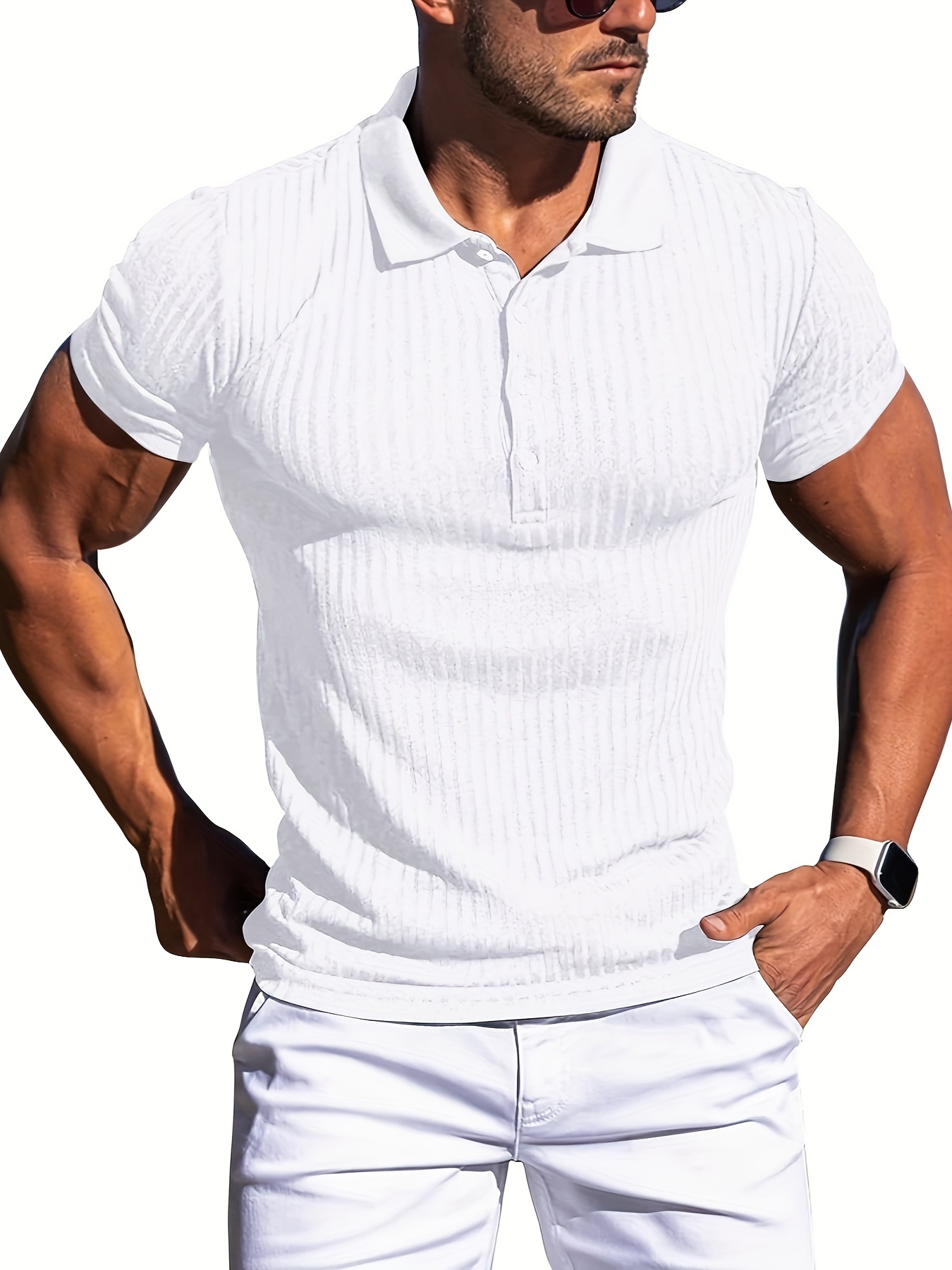 breathable regular fit ribbed golf shirt mens casual v neck t shirt short sleeve for summer mens clothing details 27