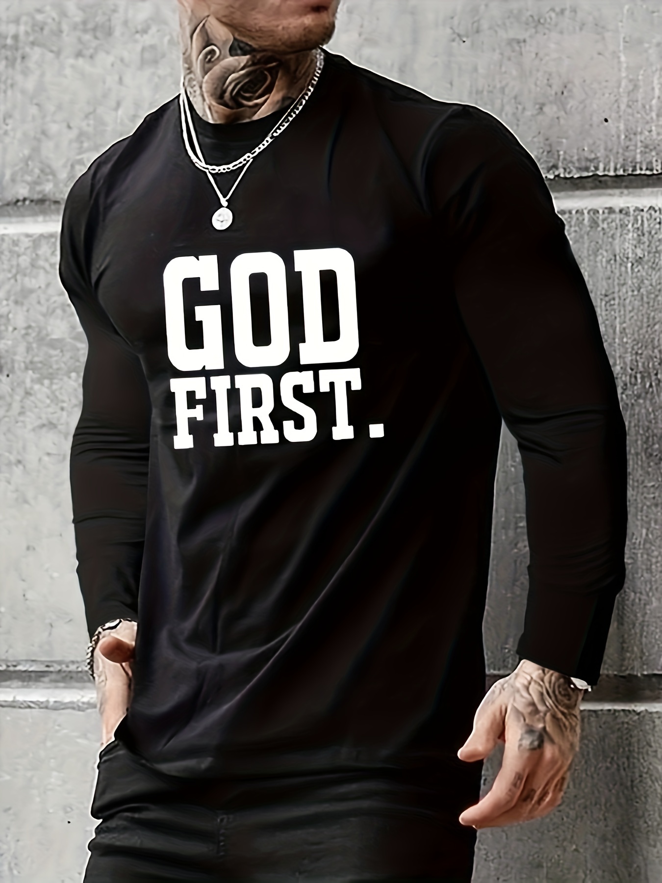 god first print mens graphic design crew neck long sleeves black active t shirt casual comfy shirts for spring summer autumn mens clothing tops details 0