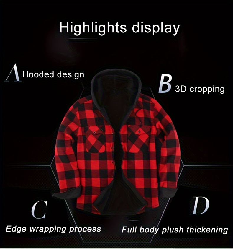 mens fleece checkered thermal hooded sweatshirt casual long sleeve color block hoodies with button gym sports hooded jacket details 3