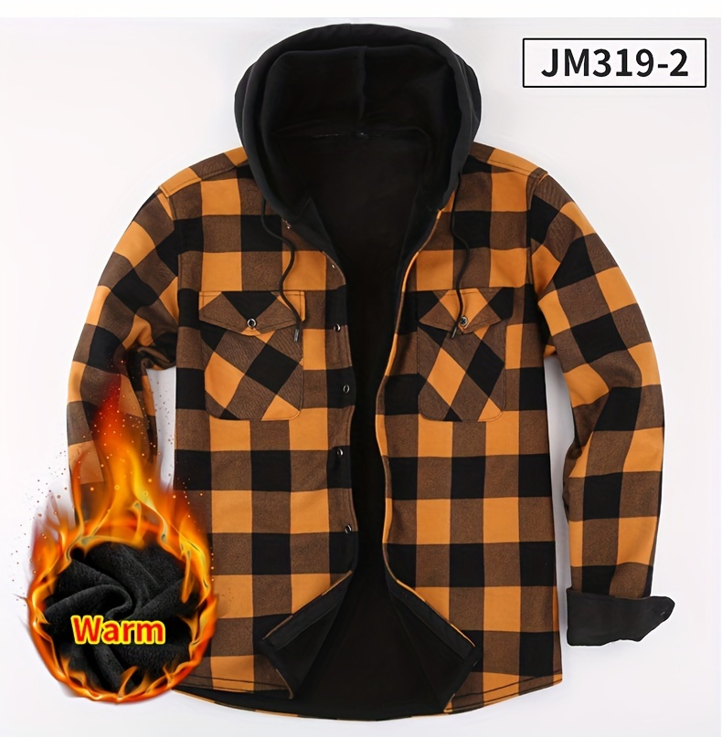 mens fleece checkered thermal hooded sweatshirt casual long sleeve color block hoodies with button gym sports hooded jacket details 5