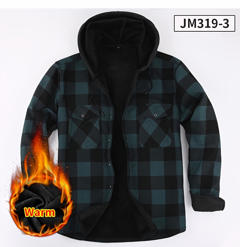 mens fleece checkered thermal hooded sweatshirt casual long sleeve color block hoodies with button gym sports hooded jacket details 6