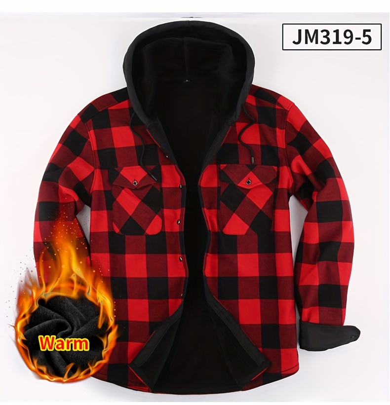 mens fleece checkered thermal hooded sweatshirt casual long sleeve color block hoodies with button gym sports hooded jacket details 7