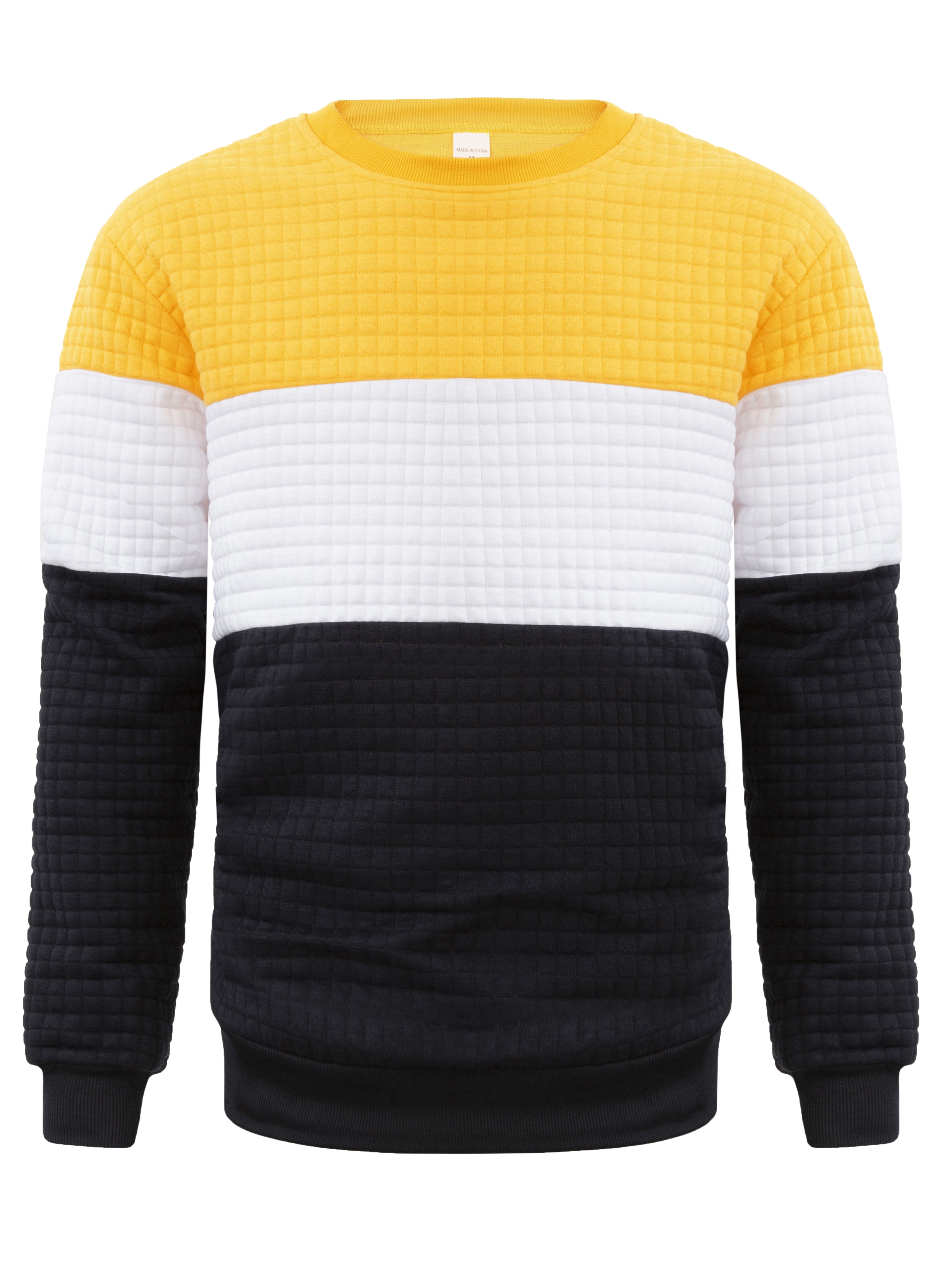 waffle color block trendy sweatshirt mens casual crew neck pullover sweatshirt for men fall winter details 6