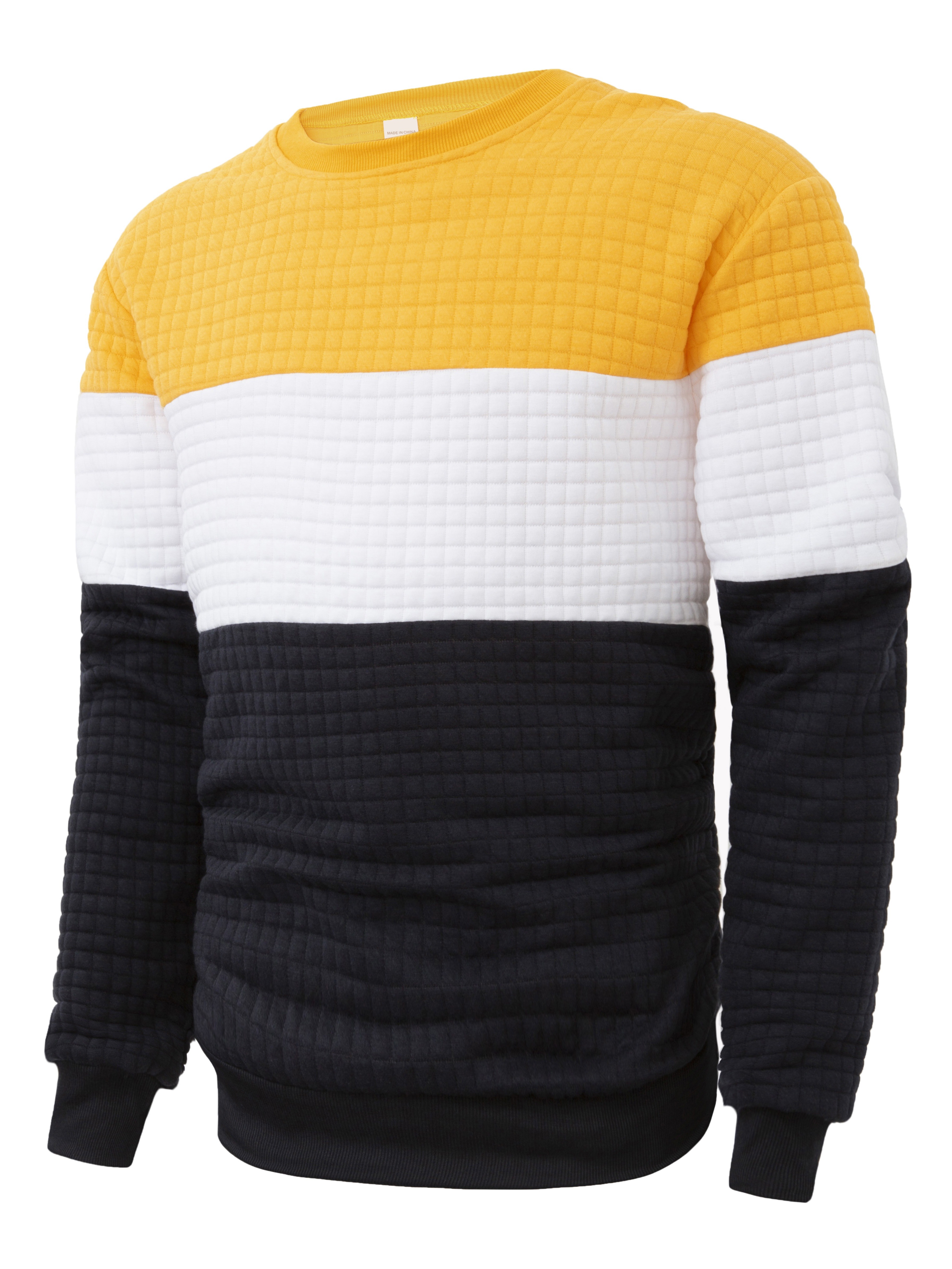 waffle color block trendy sweatshirt mens casual crew neck pullover sweatshirt for men fall winter details 9