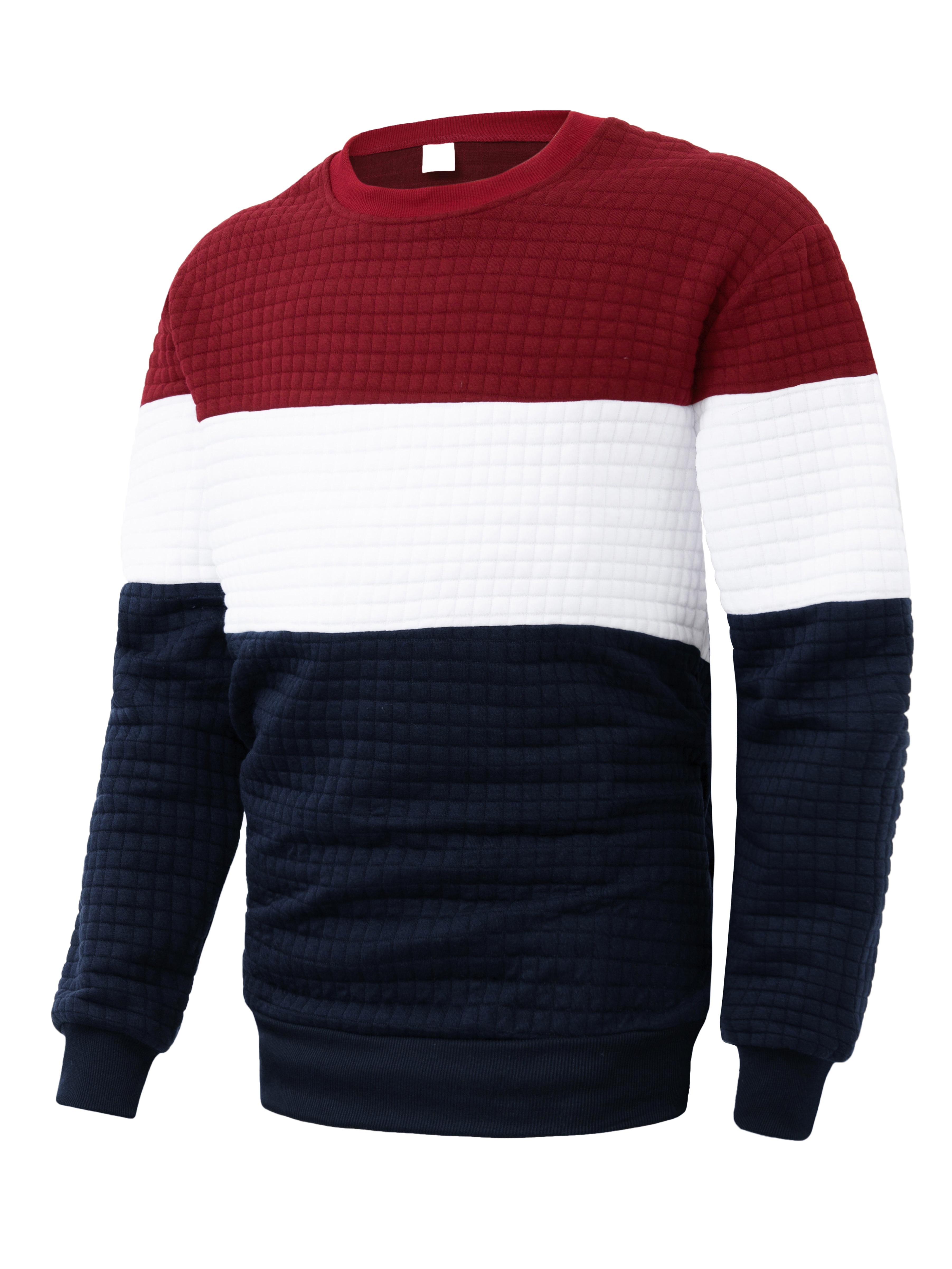 waffle color block trendy sweatshirt mens casual crew neck pullover sweatshirt for men fall winter details 21