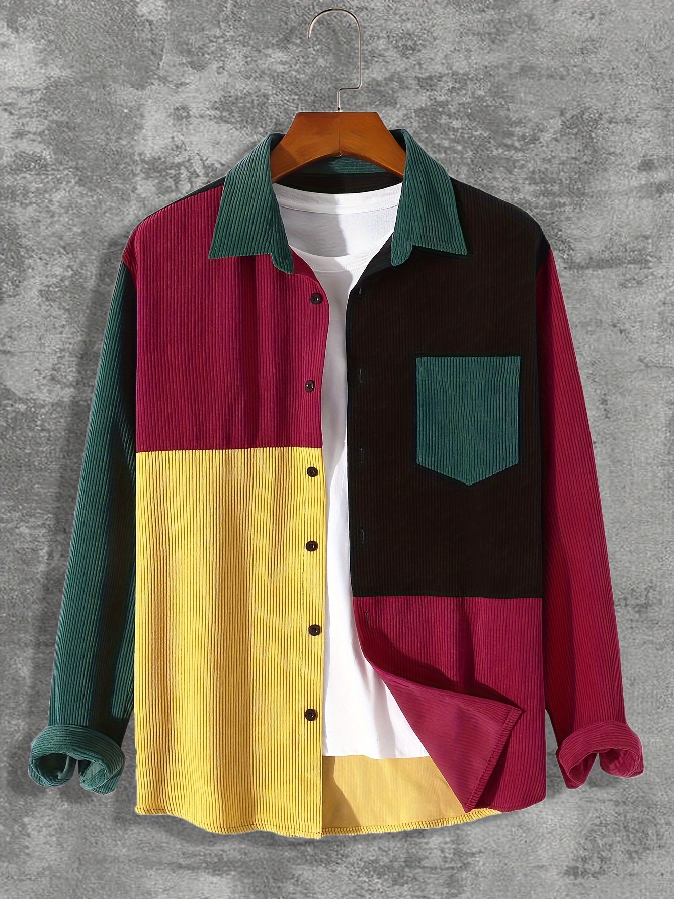 fashionable and simple mens long sleeve multicolor patchwork casual lapel simple jacket trendy and versatile suitable for dates details 10